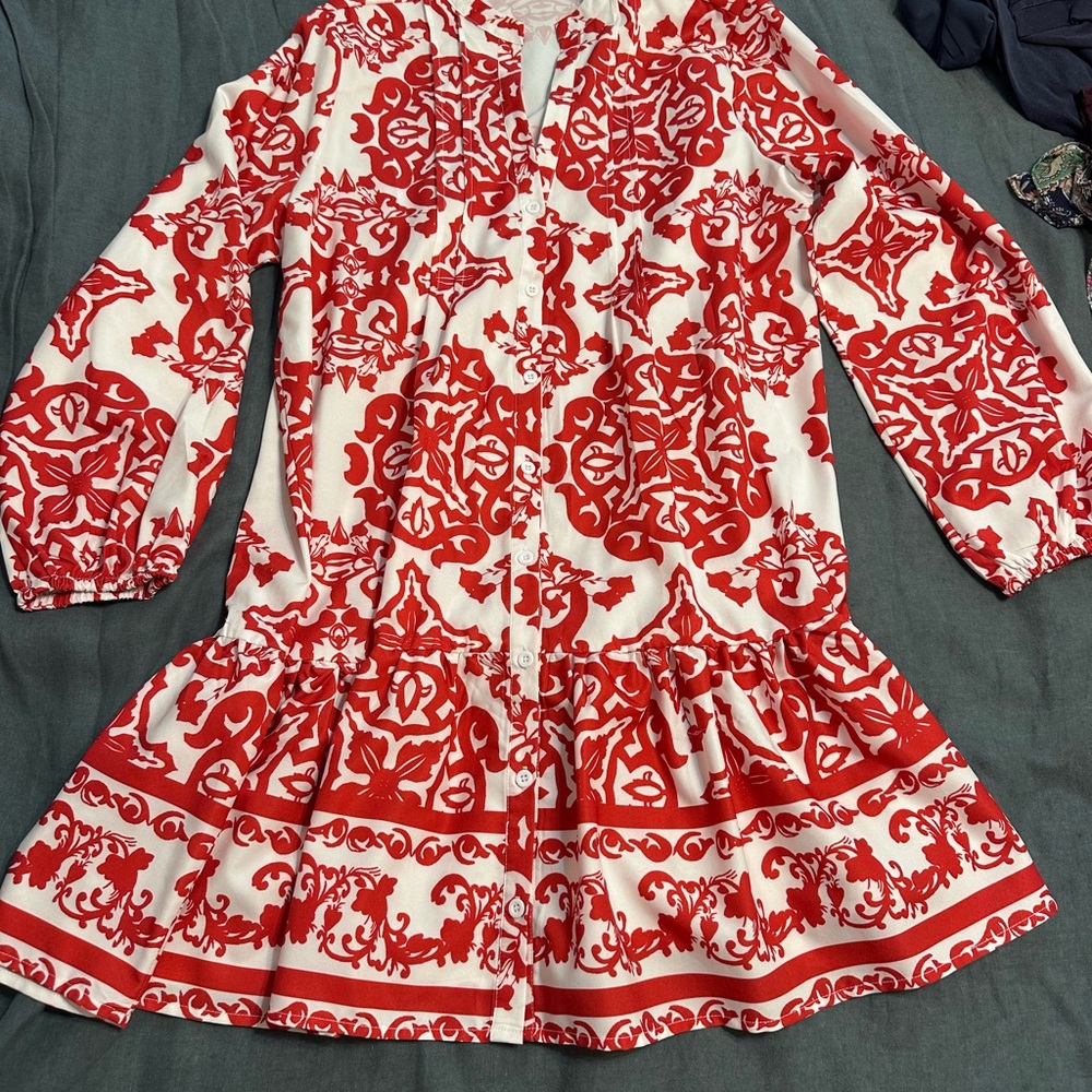 Red and White Patterned Dress